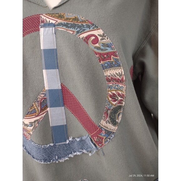 Custom Sweatshirt Upcycled OOAK Patchwork Peace Symbol Boho Cottage Prairie - Picture 2 of 10